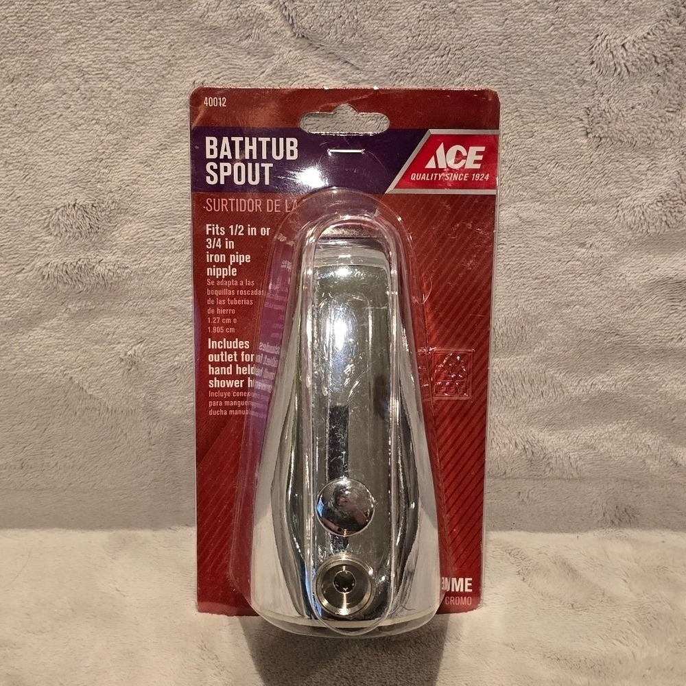 Ace Hardware Bathtub Spout with Diverter Chrome 1/2 or 3/4 Inch Iron Pipe 40012